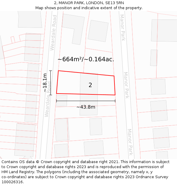 2, MANOR PARK, LONDON, SE13 5RN: Plot and title map