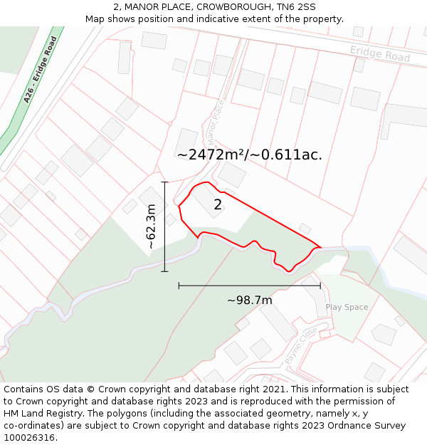 2, MANOR PLACE, CROWBOROUGH, TN6 2SS: Plot and title map