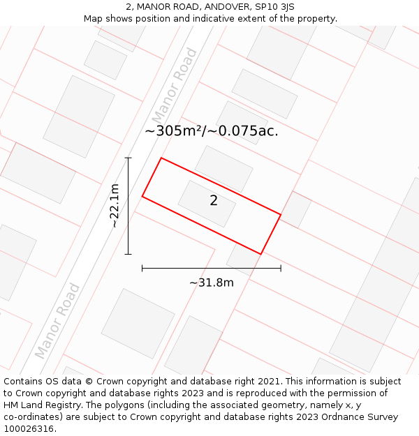 2, MANOR ROAD, ANDOVER, SP10 3JS: Plot and title map