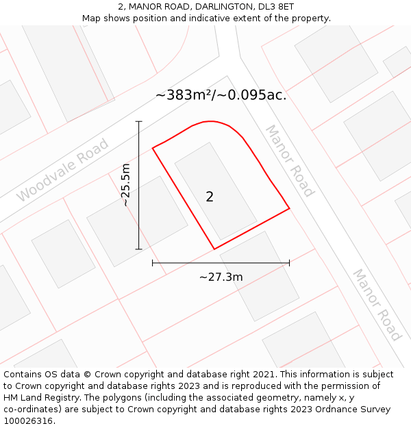 2, MANOR ROAD, DARLINGTON, DL3 8ET: Plot and title map