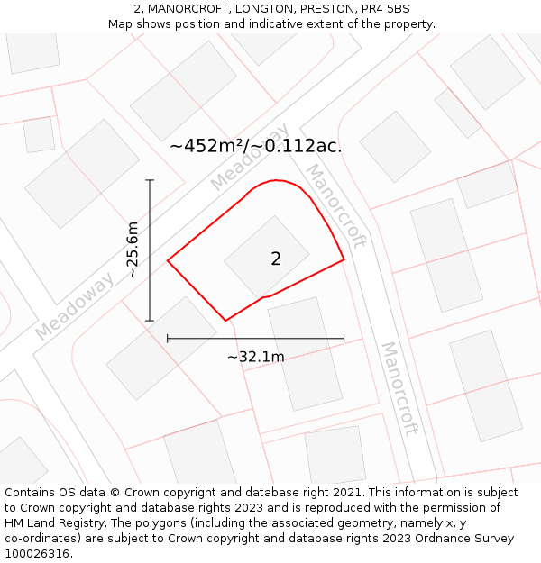 2, MANORCROFT, LONGTON, PRESTON, PR4 5BS: Plot and title map