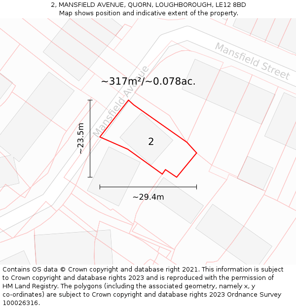 2, MANSFIELD AVENUE, QUORN, LOUGHBOROUGH, LE12 8BD: Plot and title map