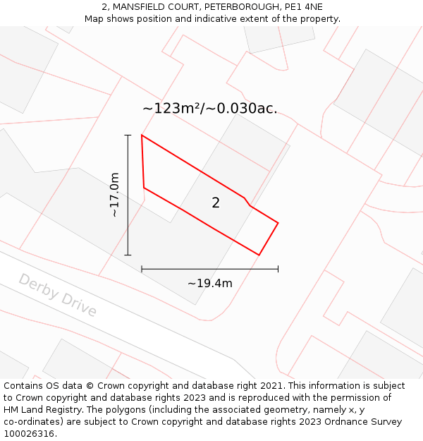 2, MANSFIELD COURT, PETERBOROUGH, PE1 4NE: Plot and title map