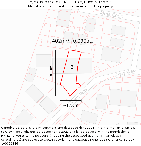 2, MANSFORD CLOSE, NETTLEHAM, LINCOLN, LN2 2TS: Plot and title map