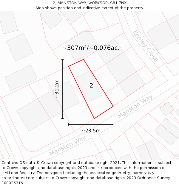 2, MANSTON WAY, WORKSOP, S81 7NX: Plot and title map