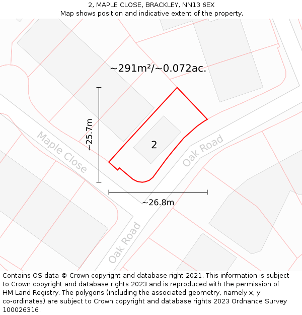 2, MAPLE CLOSE, BRACKLEY, NN13 6EX: Plot and title map