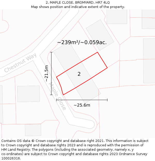 2, MAPLE CLOSE, BROMYARD, HR7 4LQ: Plot and title map