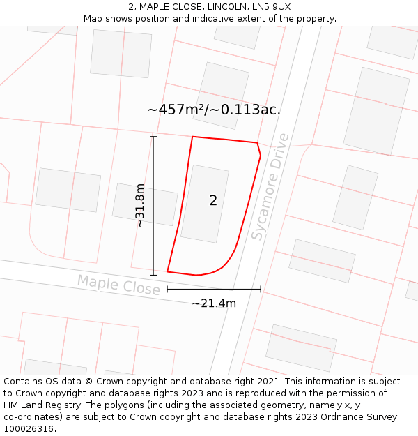 2, MAPLE CLOSE, LINCOLN, LN5 9UX: Plot and title map