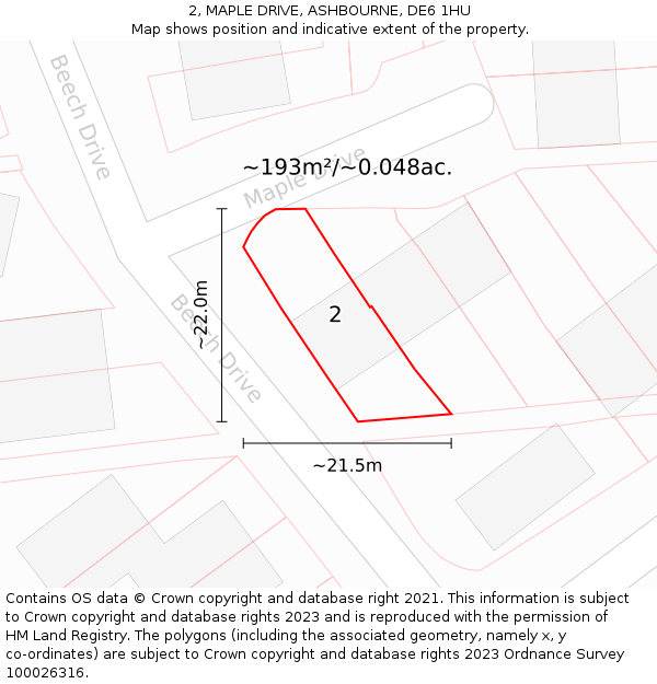 2, MAPLE DRIVE, ASHBOURNE, DE6 1HU: Plot and title map