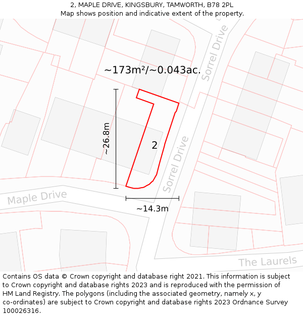 2, MAPLE DRIVE, KINGSBURY, TAMWORTH, B78 2PL: Plot and title map