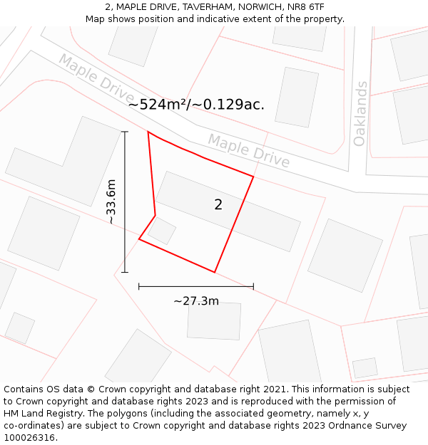 2, MAPLE DRIVE, TAVERHAM, NORWICH, NR8 6TF: Plot and title map
