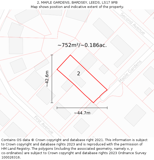2, MAPLE GARDENS, BARDSEY, LEEDS, LS17 9PB: Plot and title map