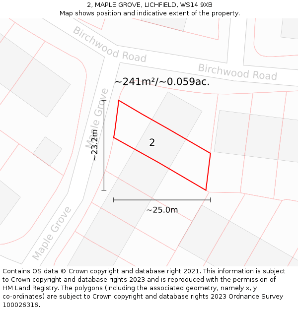 2, MAPLE GROVE, LICHFIELD, WS14 9XB: Plot and title map