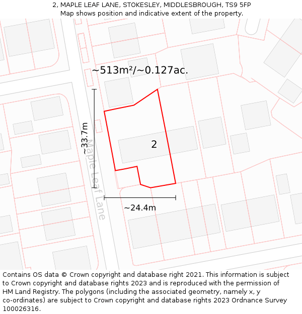 2, MAPLE LEAF LANE, STOKESLEY, MIDDLESBROUGH, TS9 5FP: Plot and title map