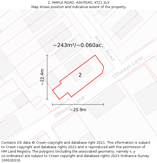 2, MAPLE ROAD, ASHTEAD, KT21 2LX: Plot and title map