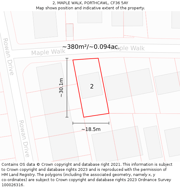 2, MAPLE WALK, PORTHCAWL, CF36 5AY: Plot and title map