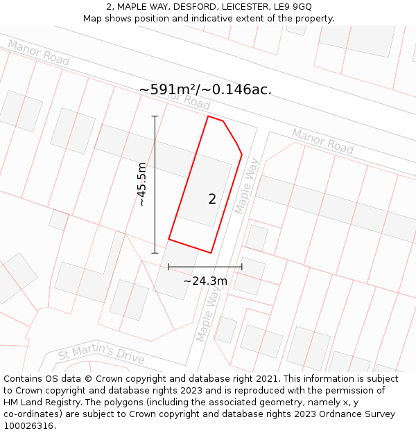 2, MAPLE WAY, DESFORD, LEICESTER, LE9 9GQ: Plot and title map