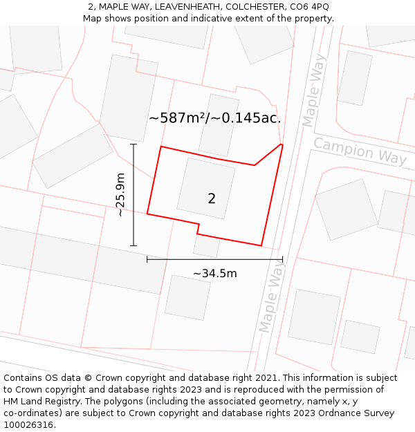 2, MAPLE WAY, LEAVENHEATH, COLCHESTER, CO6 4PQ: Plot and title map