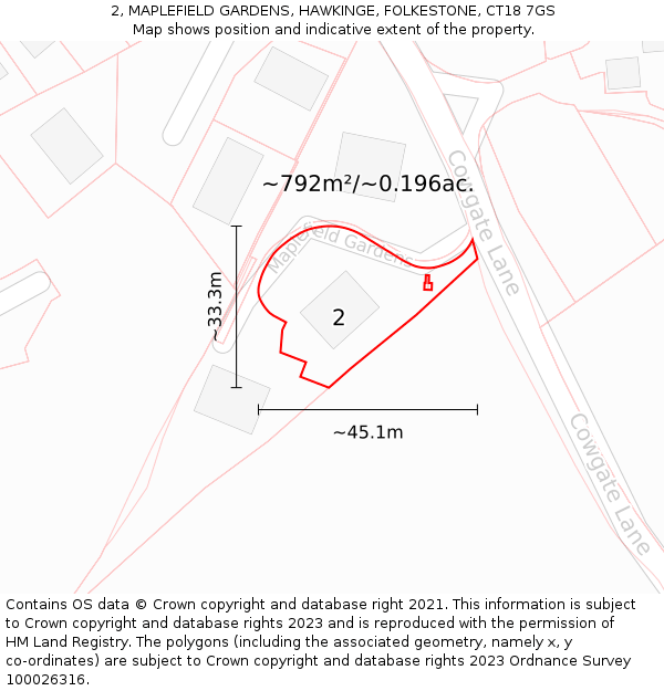 2, MAPLEFIELD GARDENS, HAWKINGE, FOLKESTONE, CT18 7GS: Plot and title map