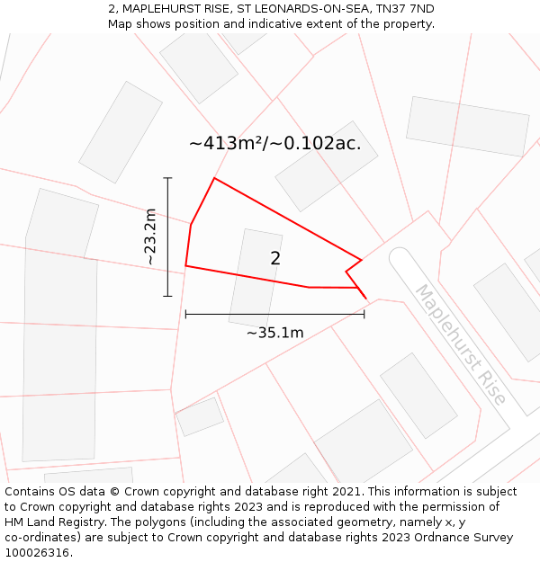 2, MAPLEHURST RISE, ST LEONARDS-ON-SEA, TN37 7ND: Plot and title map