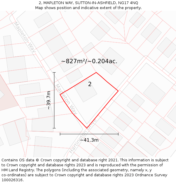 2, MAPLETON WAY, SUTTON-IN-ASHFIELD, NG17 4NQ: Plot and title map
