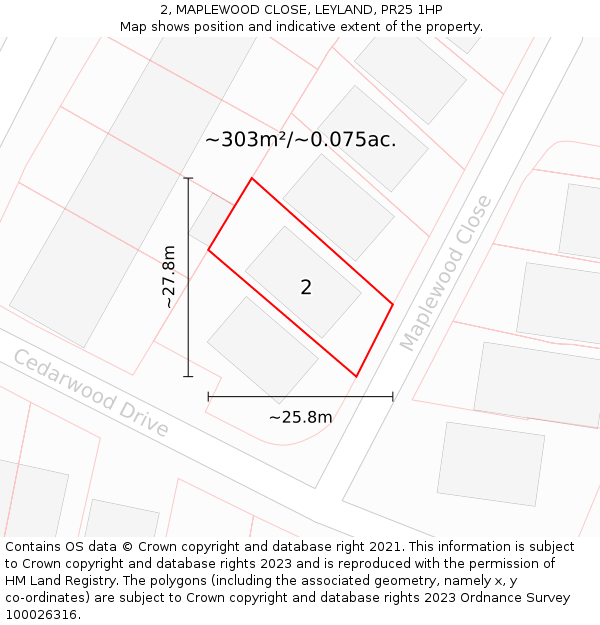 2, MAPLEWOOD CLOSE, LEYLAND, PR25 1HP: Plot and title map