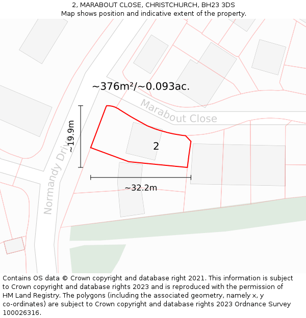2, MARABOUT CLOSE, CHRISTCHURCH, BH23 3DS: Plot and title map