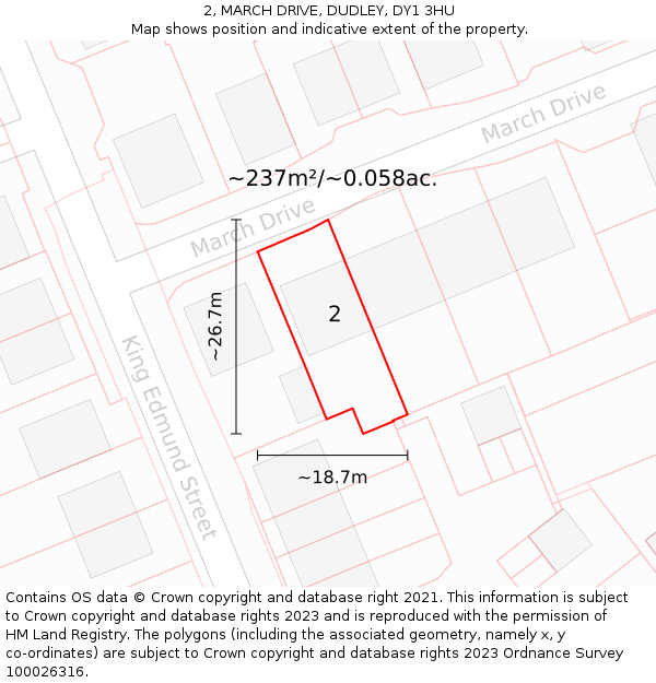 2, MARCH DRIVE, DUDLEY, DY1 3HU: Plot and title map