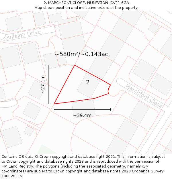 2, MARCHFONT CLOSE, NUNEATON, CV11 6GA: Plot and title map