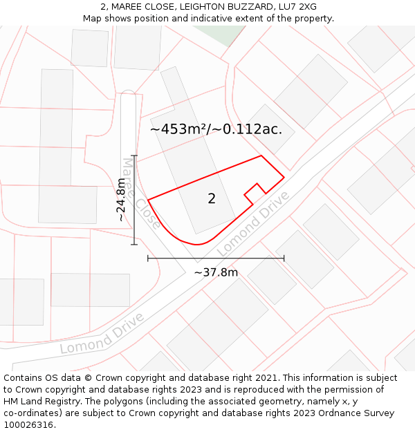 2, MAREE CLOSE, LEIGHTON BUZZARD, LU7 2XG: Plot and title map