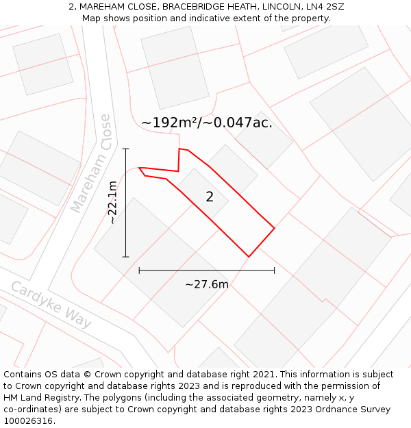 2, MAREHAM CLOSE, BRACEBRIDGE HEATH, LINCOLN, LN4 2SZ: Plot and title map
