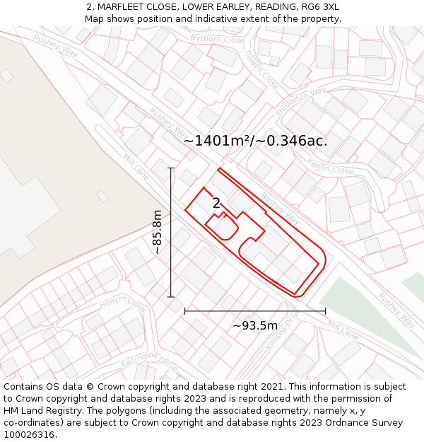 2, MARFLEET CLOSE, LOWER EARLEY, READING, RG6 3XL: Plot and title map