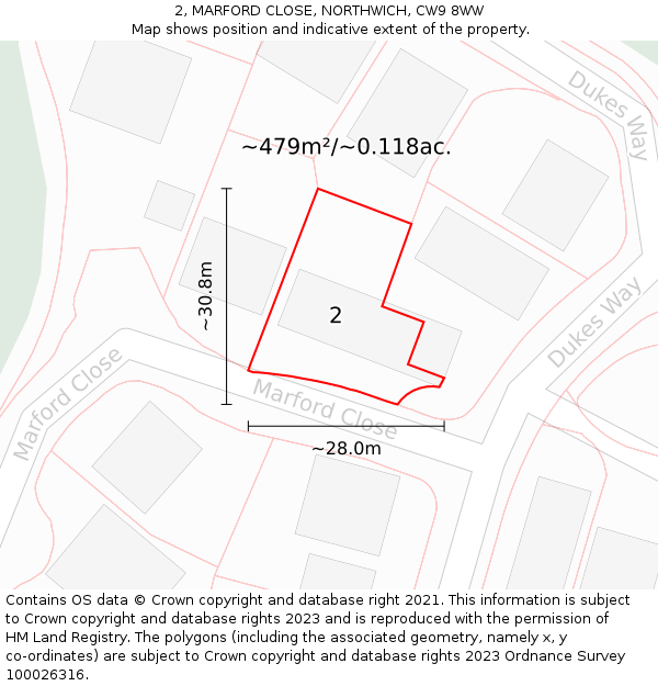 2, MARFORD CLOSE, NORTHWICH, CW9 8WW: Plot and title map
