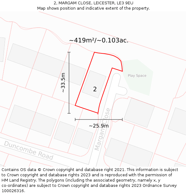 2, MARGAM CLOSE, LEICESTER, LE3 9EU: Plot and title map