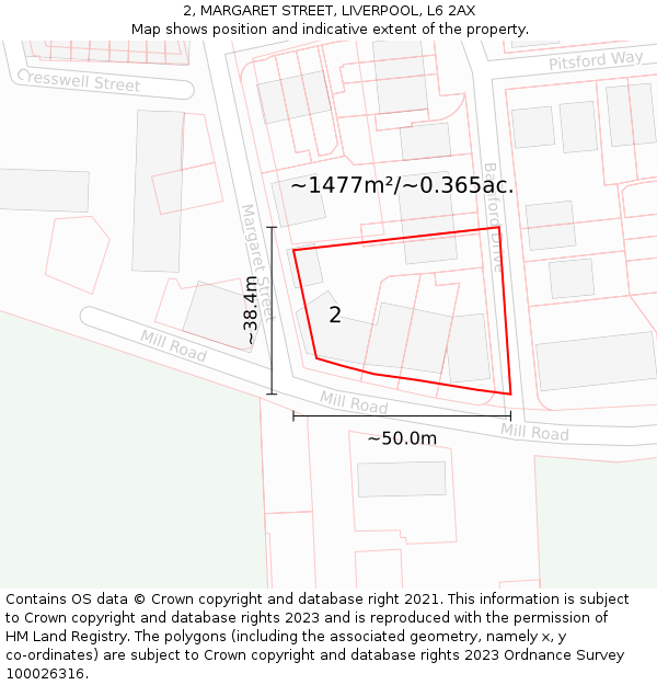 2, MARGARET STREET, LIVERPOOL, L6 2AX: Plot and title map