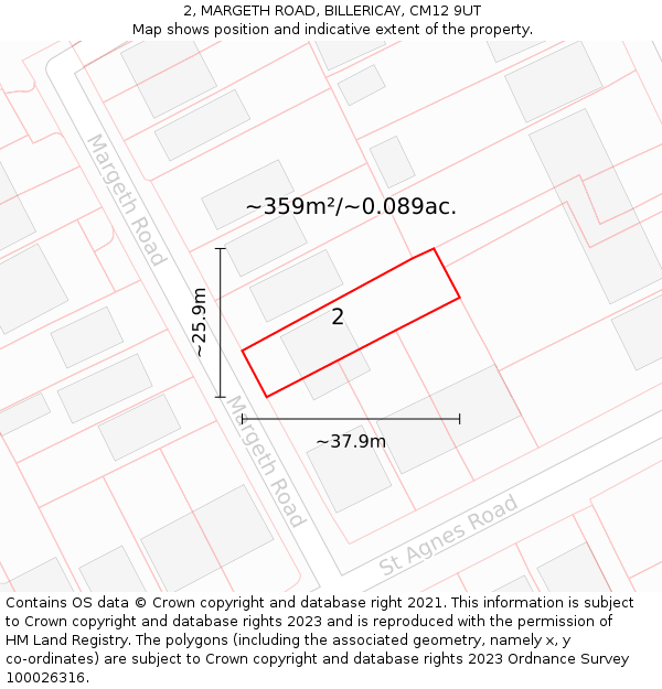2, MARGETH ROAD, BILLERICAY, CM12 9UT: Plot and title map