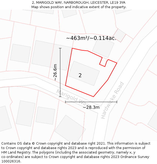 2, MARIGOLD WAY, NARBOROUGH, LEICESTER, LE19 3YA: Plot and title map