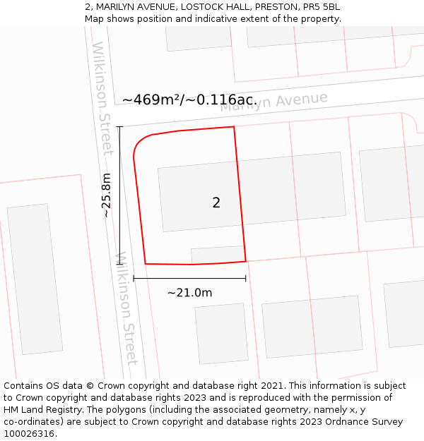 2, MARILYN AVENUE, LOSTOCK HALL, PRESTON, PR5 5BL: Plot and title map