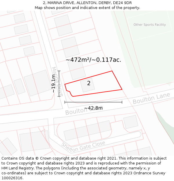 2, MARINA DRIVE, ALLENTON, DERBY, DE24 9DR: Plot and title map