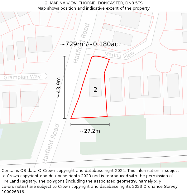 2, MARINA VIEW, THORNE, DONCASTER, DN8 5TS: Plot and title map