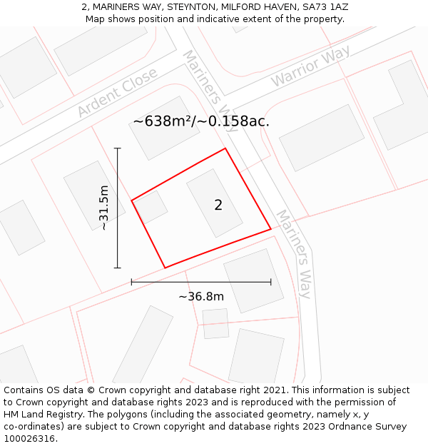 2, MARINERS WAY, STEYNTON, MILFORD HAVEN, SA73 1AZ: Plot and title map
