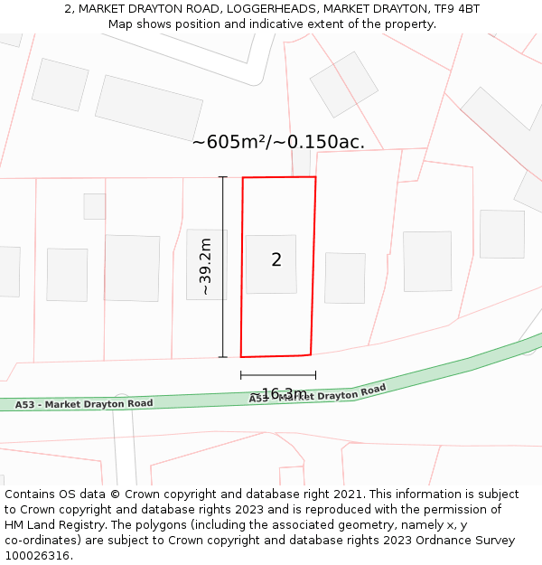 2, MARKET DRAYTON ROAD, LOGGERHEADS, MARKET DRAYTON, TF9 4BT: Plot and title map