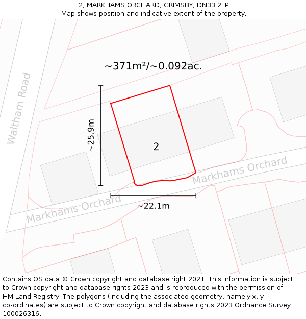 2, MARKHAMS ORCHARD, GRIMSBY, DN33 2LP: Plot and title map