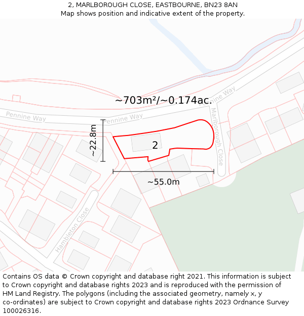 2, MARLBOROUGH CLOSE, EASTBOURNE, BN23 8AN: Plot and title map