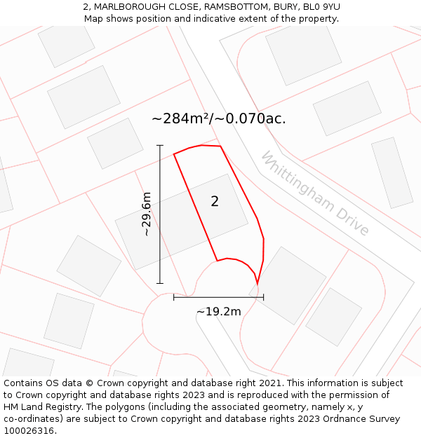 2, MARLBOROUGH CLOSE, RAMSBOTTOM, BURY, BL0 9YU: Plot and title map