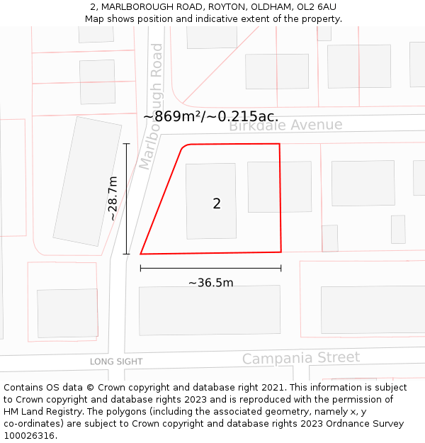 2, MARLBOROUGH ROAD, ROYTON, OLDHAM, OL2 6AU: Plot and title map