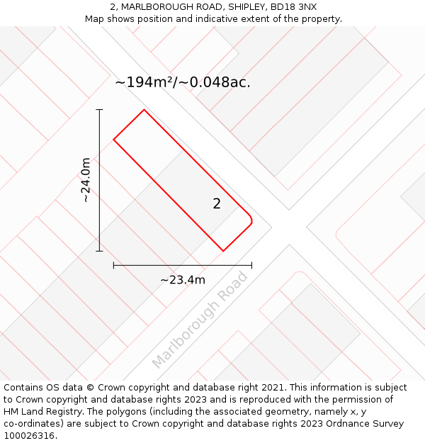 2, MARLBOROUGH ROAD, SHIPLEY, BD18 3NX: Plot and title map