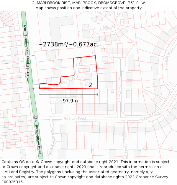 2, MARLBROOK RISE, MARLBROOK, BROMSGROVE, B61 0HW: Plot and title map