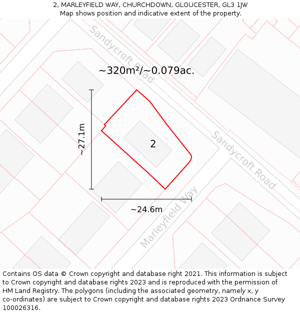 2, MARLEYFIELD WAY, CHURCHDOWN, GLOUCESTER, GL3 1JW: Plot and title map
