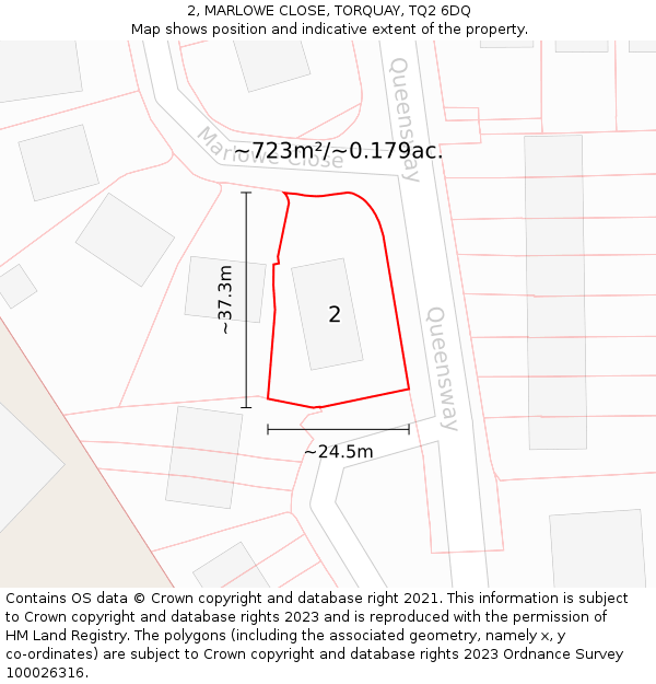 2, MARLOWE CLOSE, TORQUAY, TQ2 6DQ: Plot and title map
